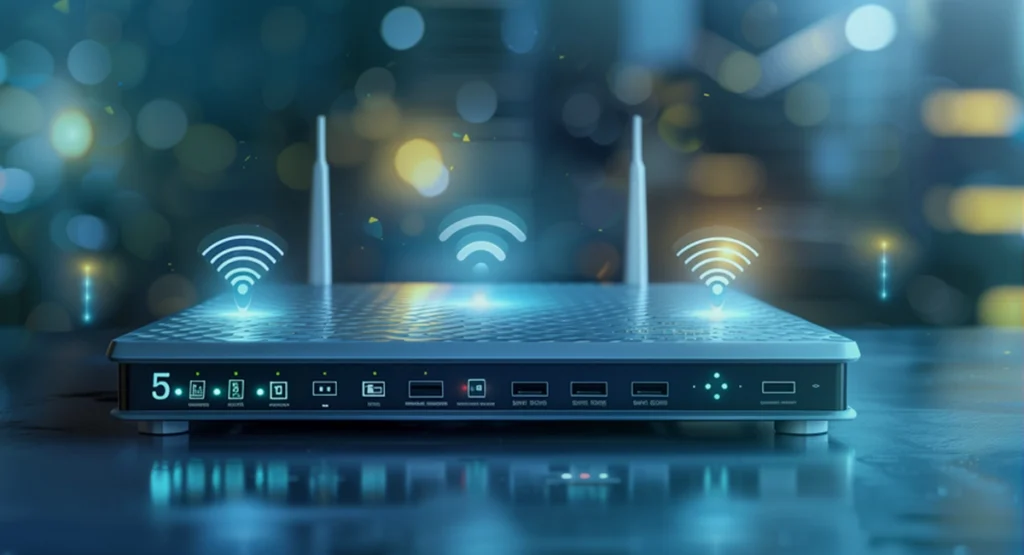 Router Wi-Fi symbolizujący bezpieczny dostęp do sieci LAN, Wi-Fi i VPN w modelu Zero Trust